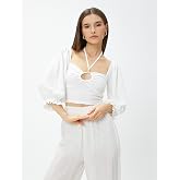 Crop Bluz Gipeli Balon Kol Yaka Detaylı