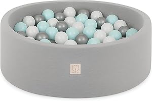 MISIOO Smart Bällebad - Kinder für Baby Zimmer - 200 Bälle - Spielzeug - Maschinenwaschbar - Öko-Tex - 90 x 30 cm - Hellgrau - Mint/Silber/weiß