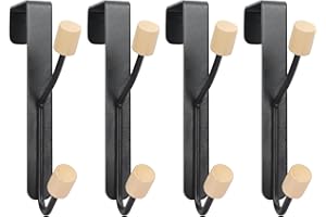 Skycase Over Door Hooks,4 Packs Sturdy Metal Over Door Wooden Hooks Organizer Rack for Hanging Coats Hats Robes Towels,Bathroom Bedroom Door Hangers,Black