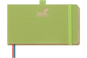BEZEND Agenda 2026 Semana Vista Pequeña 16,7 x 9,4 cm - Agenda Semanal de Bolsillo, Formato Horizontal con Horario Vertical, Borde de Oro Rosa, Tapa Dura en Cuero PU, Fruta Verde