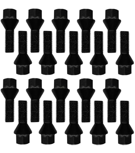 20 bulloni per ruote, neri, M14 x 1,5 55 mm, per Audi Mercedes-Benz