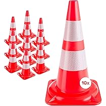 ECD Germany 3 verkeerskegels 47 cm oranje wit met 2 reflecterende stroken stapelbaar en flexibel waarschuwingspalen voor verkeer markeringskegels veiligheidskegels voor buitengebruik verkeersmarkering