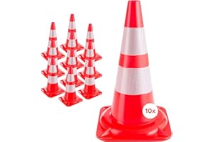 Arebos 10x Verkehrsleitkegel | Reflektierende Warnleitkegel | Pylone | Orange-Weiß | Leitkegel 50 cm