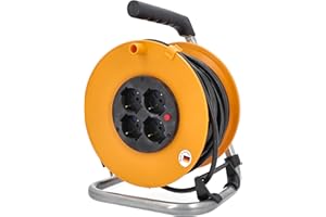 as - Schwabe avvolgicavo 25 m - 230V / 16A - avvolgicavo con 4 prese italiane integrate e spina di sicurezza - Bobine per cavo - tamburo per cavi - Made in Germany -IP20 - arancione, 311480