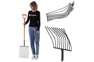 KADAX Potatisgaffel med långt handtag, stenlaff av robust stål, gaffel med D-handtag, spatgaffel, högaffel, mustgaffel, betgaffel, höforke, trädgårdsgaffel (10 tenkar, svart
