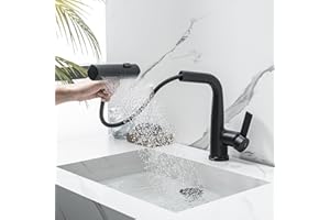 LakeBayMZC Rubinetto Bagno Lavabo con Doccetta Estraibile a 3 Modalità, Miscelatore Lavabo Estraibile, Rubinetti Monocomando Bagno con Doccetta, Regolabile in altezza,Girevole a 360°,Nero