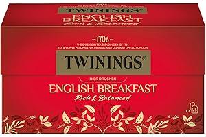 ‎TWININGS Twinings ENGLISH BREAKFAST Schwarzer Tee im Teebeutel - kräftiger Schwarztee aus hochwertigen Teeblättern, gepflückt in Sri Lankas & Indiens besten Teegärten, 1er Pack (25 Beutel)