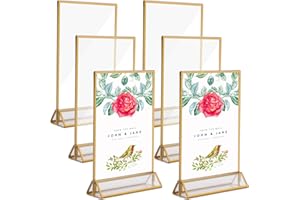 UMILKI 6 Stück Tischaufsteller,Doppelseitige Thekenaufsteller,17x10CM Gold Bilderrahmen,Acryl Aufsteller T-Ständer Werbeaufsteller für Hochzeit Tischnummern, Speisekartenhalter, Fotorahmen