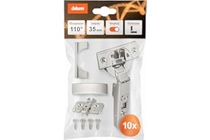 Blumotion Lot de 10 charnières droites à 110° pour meuble, avec ressort, vis, butée d'angle + clip Blumotion, plaque de montage en croix excentrique, acier, vis, distance 0 mm