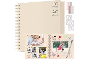 Boic Album Fotografico 21x21cm Spirale Scrapbook, Fai da Te Album Foto 40 Pagine Guestbook, Regali Nozze Natale Valentino Regalo di Anniversario Compleanno (Bianco Latte)