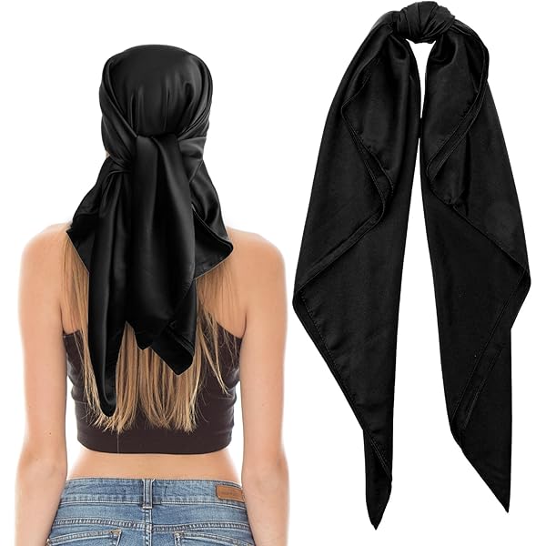 YCLFHOO 2 Pcs Head Scarf,36 Inch Large Square Satin Black