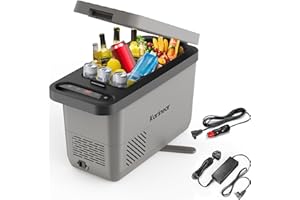 Karinear 16L Car Fridge Grey，12v Camping Fridge，Compressor Fridge Portable Plug-in Electric Cooler Box for Camping,Truck, RV, Boat, Picnic, Outdoor Travel/ -20℃-10℃