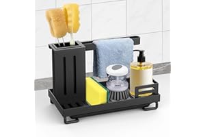 Pavlleen Organizador Fregadero,Organizador Estropajo Fregadero,con Bandeja de Goteo extraíble,Soporte Estropajo Fregadero,para Organizar Utensilios de Cocina,Negro