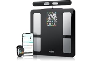 Mybeo - Körperfettwaage mit Handsensoren - mit App - Digitale Bluetooth Körperwaage - Personenwaage Multifunktionswaage - Digitale Anzeige – Handgriff für präzise Ergebnisse - mit Körperfettanalyse