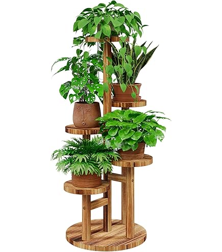 Support Pour Plantes 5 Niveaux KAHEIGN 106 Cm - Étagère En Métal Et Bois Pour Salon Balcon Jardin, Design Bohème, Stable Et Facile à Monter