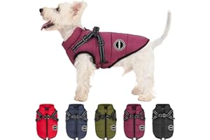 V.PET.B.R Warm Winter Dog Coat - Fleece Dog Vest with Built-in Harness, Waterproof Windproof, Reflective, Adjustable Snow Pet Coat with Zipper for Small Dogs