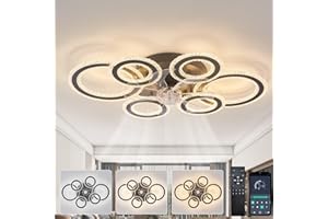 LJX 76cm Ventilatore Da Soffitto Con Luce Design Dc 108W Lampadari Con Ventilatore Moderno Silenzioso Reversibile Dimmerabile Timer Ventola Con Luce Da Soffitto per Soggiorno, Nero
