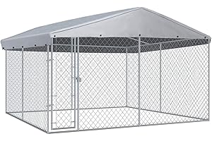 Festnight Outdoor Hundezwinger mit ?berdachung Hundehütte Hundek?fig Hundehütte Hundehaus Tierlaufstall Freilaufgehege Verschlie?bares Riegelsystem für Hunde 382x382x225 cm