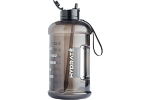 HYDRATE Tracker XL Jug - 2.2 Litre Water Bottle with straw with Motivational Time Markings, BPA Free, cool Flip Cap, Drop Proof, Ideal for Gym adults, Extra strong material water jug(2.2 Litre, Black)