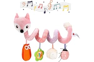 Bestcool Spiral Pram Toys, Wrap Around Activity Hanging Plush Toy with Built-in Music Box BB Device Rattle for Newborn Pram Car Seat Pushchair Stroller Sensory Boys Girls