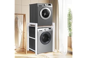 DELONGKE Supporto Per Asciugatrice Sopra Lavatrice,Scaffale Per Incolonnamento Lavatrice E Asciugatrice Regolabile In Altezza,Armadio Sopra Lavatrice Per Bagno Cucina Balcone,Capacità Di Carico 350kg. (Bianco)