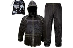 Rebeca Shop Combinaison Moto Imperméable Coupe-Vent | Noir | Veste et Pantalon - Capuche rétractable | Homme Femme | Scooter Vélo | Kit Accessoires Moto