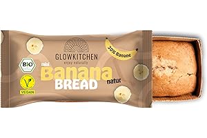 Glowkitchen Bananenbrot -12er Pack mini Kuchensnack 70g für jede Gelegenheit - bio, vegan, mit Dinkelmehl & extra viel Banane - über 50% weniger Zucker als herkömmliche Rührkuchen - mit Vanille & Zimt