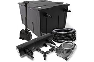 SunSun Kit complet: CBF-550 Filtre de bassin jusqu'à 60000 L, NEO10000 pompe de filtration 10000l/h 80W, CUV-236 lampe uv 36W, 25m Tuyau 25 mm, HJ-943 fontaine 800l/h 16W, Y-distributeur