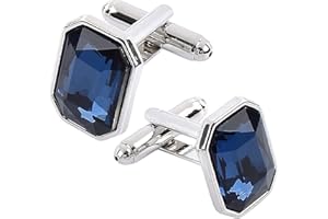 ZAYIO 2 Pack Blue Sapphire Crystal Cufflinks For Men, Classic Square Silver Cufflinks, Luxurious Groom Cuff Links Mens Wedding and Business Shirt Accessories, Elegant Mens Cuff Links Set