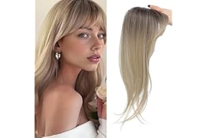 MORICHY Clip in Fringe 360° Bangs Hair Clips Fake Bangs with Long Layered Fringe Hair for Women Mix Blonde Bang Clip in Hair Extensions Curved Bangs for Daily Use（Mix Blonde with Dark Root）