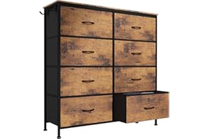 MYHMCT Chest of Drawers, 8 Fabric Drawers, Bedroom Storage, Storage Organizer Unit for Bedroom Living Room Hallway, Dresser, Easy Pull Fabric Bins, Wooden Top and Metal Frame (Rustic Brown)