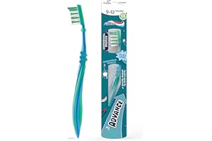 Aquafresh Advance Kids Toothbrush, Developed by Dental Experts for Children Aged 9-12 Years Old, Plastic-Free Packaging, Soft Toothbrush