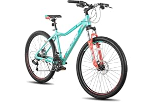 HH HILAND Hiland 26/27,5 Pulgadas Bicicleta Montaña para Mujer,21 Velocidades con Horquilla de Suspensión con Bloqueo,Frenos de Doble Disco,Cuadro Aluminio Bicicleta Montaña,Bicicleta Adulto,Verde Menta/Púrpura