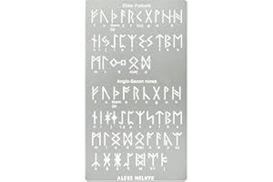 Aleks Melnyk No.409 Pochoir en métal, Futhark ancien et runes anglo-saxonnes, alphabet ancien, pochoir alphabet magique sigil, modèle de combustion du bois, gravure pyrographique
