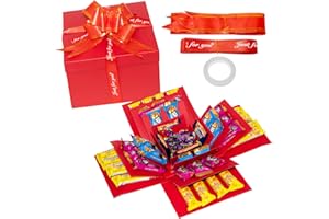 QHSXMQ Explosion Gift Box, 5 Layer Explosion Box, Surprise Boxes with Tape and Bow Ribbon, Scrapbooking Boxes, Creative Surprise Container‌ for Birthday, Valentine's Day, Anniversary, Christmas (Red)