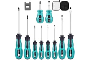 AXROAD MALL Set di 10 cacciaviti magnetici, cacciavite resistente con 5 teste piatte e 5 incrociate, kit di strumenti per riparazione manuale fai da te con borsa di stoccaggio e magnetizzatore