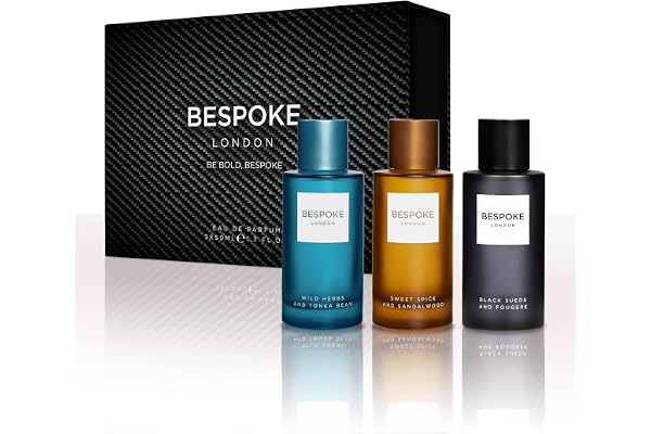 BESPOKE LONDON Coffret de Parfum Premium pour Homme, Daim noir, herbes sauvages, épices douces, Coffret mini parfum de voyage (3 x 50ml)