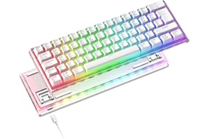MAGIC-REFINER Teclado mecánico para Juegos al con Cable 60%, PBT Pudding Keycaps, Hotswap, Retroiluminación RGB, Switch OUTEMU Pro Rojo, Teclados Gaming Tipo C Ultra-Compacto con para PC/Mac, Blanco