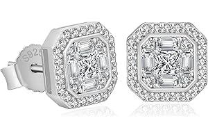 KRKC&CO S925 Silver Earrings, Men's Iced Out Square Earrings, 14K Gold/White Gold-Plated Stud Earrings with White Zirconia Stones, Allergy-Free Earrings, Gift for Men, Women, Boys