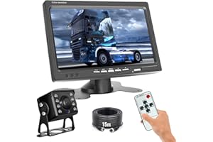 PODOFO Caméra de Recul pour Camping Cars,7" LCD Moniteur avec 12 LEDs Étanche Vision Nocturne,Retroviseur pour Bus/remorque/fourgonnette/Camion,15m Cordon