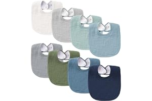 Konssy Muslin Baby Bibs 8 Pack Bandana Drool Bibs Cotton for Unisex Boys Girls, 8 Solid Colors Set for Teething and Drooling