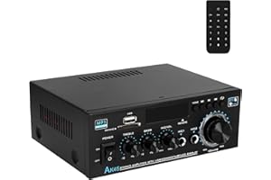 NASTOPEE Bluetooth Amplifier HiFi Audio Stereo Amplifiers, 300Wx2, 2 Channel Power Sound Receiver, w/FM Radio Karaoke, w/USB/SD/RCA/MIC/FM, Remote Control, for Home Theater & Bookshelf Speakers