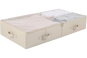 Amonsen - Bandejas de almacenamiento espaciosas con tapa visible para zapatos, mantas, sábanas organizadas, fácil de montar, color beige, 85 x 43 x 15 cm