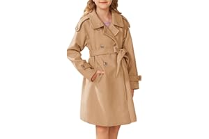 GRACE KARIN Mädchen Einfarbig Mantel Lange Raglanärmel Reverskragen Coat Weiche Warme Wintelmantel Zweireihig Jacke mit Gürtel