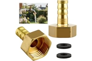 FUNVER 2 Pièces Adaptateur Gaz, Barbed Brass Raccords Laiton Cannelés 10mm x 1/2 PT Femelle, Adaptateurs de Tuyau pour Air, Eau, Huile, Carburant, Gaz Inerte, Raccords Filetés Robustes et Résistants