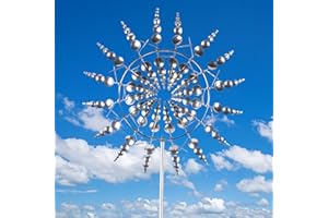 JINFANSHURICH Molino Viento Metal Único carillones de Viento de jardín, carillones de Viento mágicos, carillones de Viento de Metal ,3D Acero Inoxidable Molino Giratorio único de Jardín para Patio, Césped, Decoraci