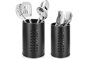 RONMOSNEA Uchwyt na przybory kuchenne, kosz na sztućce, 2 sztuki, rozmiar 16,5 x 10 cm i 18 x 12 cm, uchwyt na sztućce, stal nierdzewna, czarny ociekacz, stojak na sztućce do blatu roboczego,