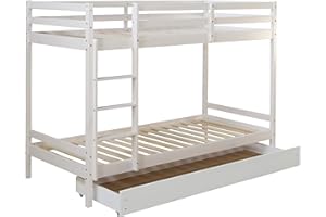 ‎HOMESTYLE4U Homestyle4u 1432, Etagenbett 90x200 cm 2 Kinder mit Stauraum Kinderbett Weiß Bettgestell mit Treppe Bettkasten Kiefer