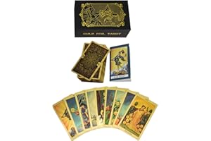GENERIC Set di 78 tarocchi in lamina d'oro, carte dorate con guida di 36 pagine, PVC, impermeabile e anti-rughe, mazzo di tarocchi, per principianti,Versione inglese (Motivo oro, Oro)