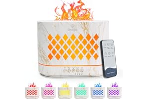 UNZIPP Diffusore Di Aromi A Fiamma Da 1000 Ml, 7 Led Effetto Fiamma, Diffusore Ad Ultrasuoni Per Oli Essenziali, Con 2 Modalità Di Nebbia, Spegnimento Automatico E Silenzioso, Per Camera Da Letto, Ufficio